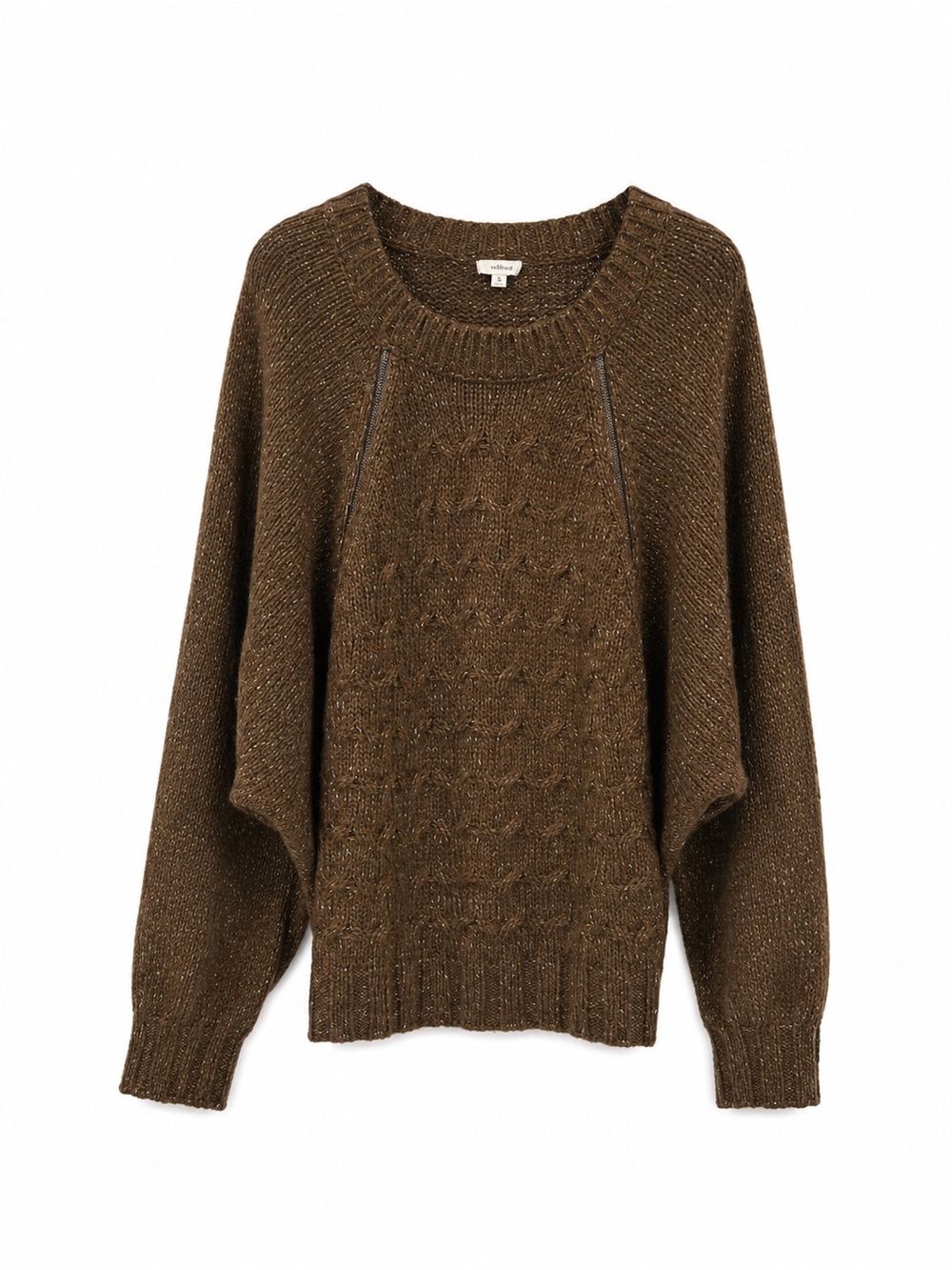 Hem & Thread Brown Cable-Knit Crewneck Sweater